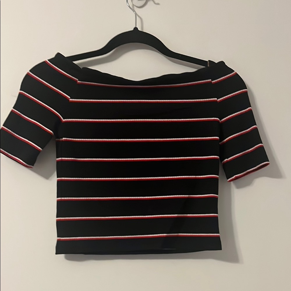 POL Black and Pink Fitted Crop Top